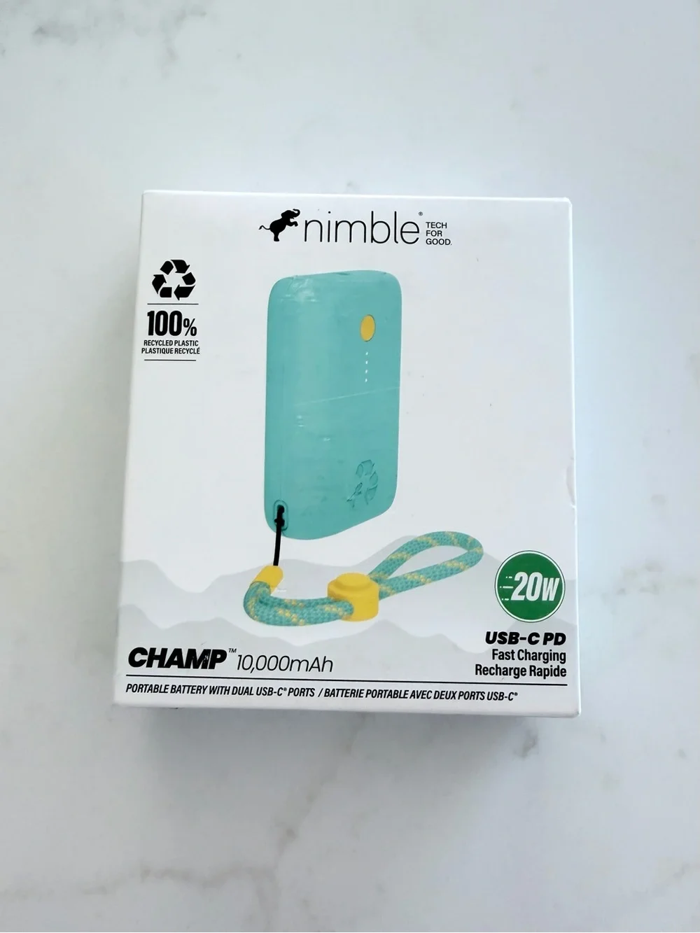 Nimble Champ 10,000mAh 20W USB-C PD Fast Charger Power Bank – New in box - Teal